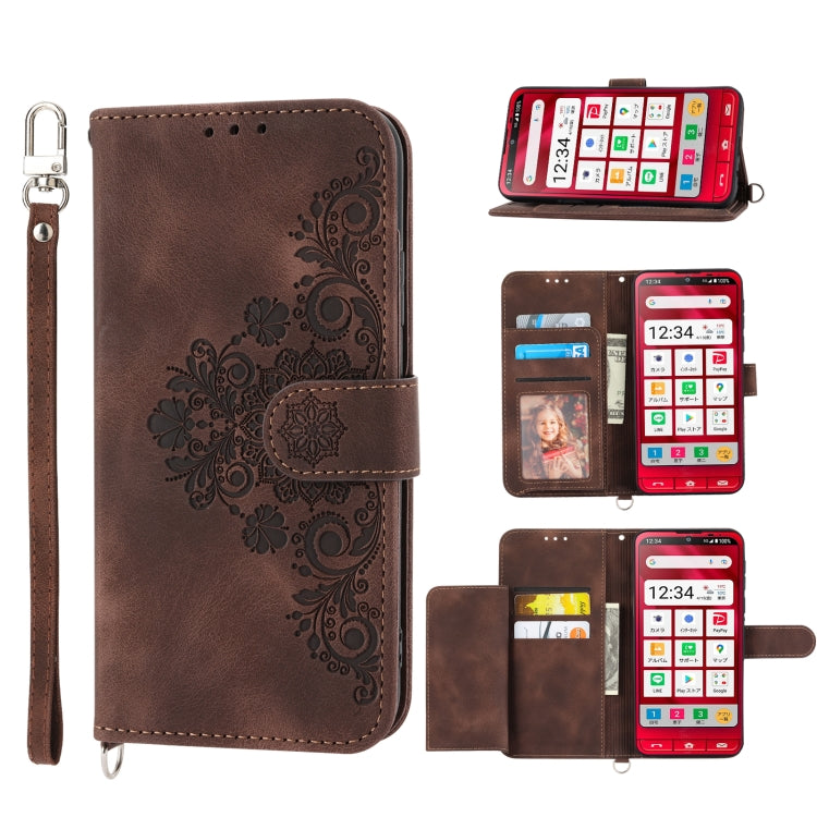 For Sharp Simple Sumaho 6 Skin-feel Flowers Embossed Wallet Leather Phone Case