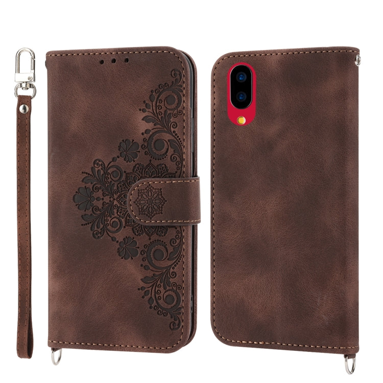 For Sharp Simple Sumaho 6 Skin-feel Flowers Embossed Wallet Leather Phone Case
