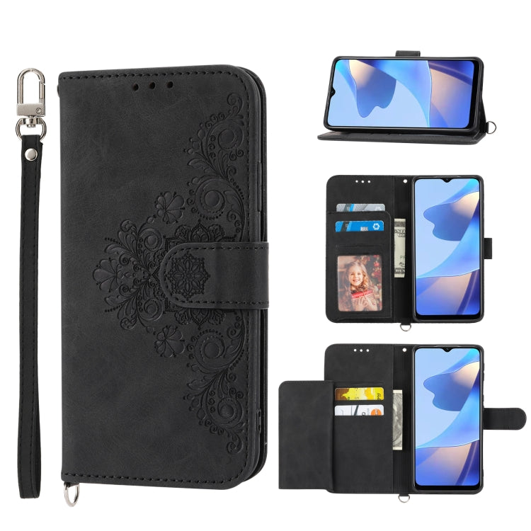 For Sharp Aquos sense 4 Skin-feel Flowers Embossed Wallet Leather Phone Case