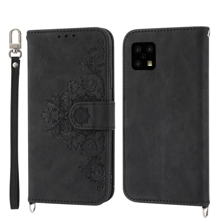 For Sharp Aquos sense 4 Skin-feel Flowers Embossed Wallet Leather Phone Case