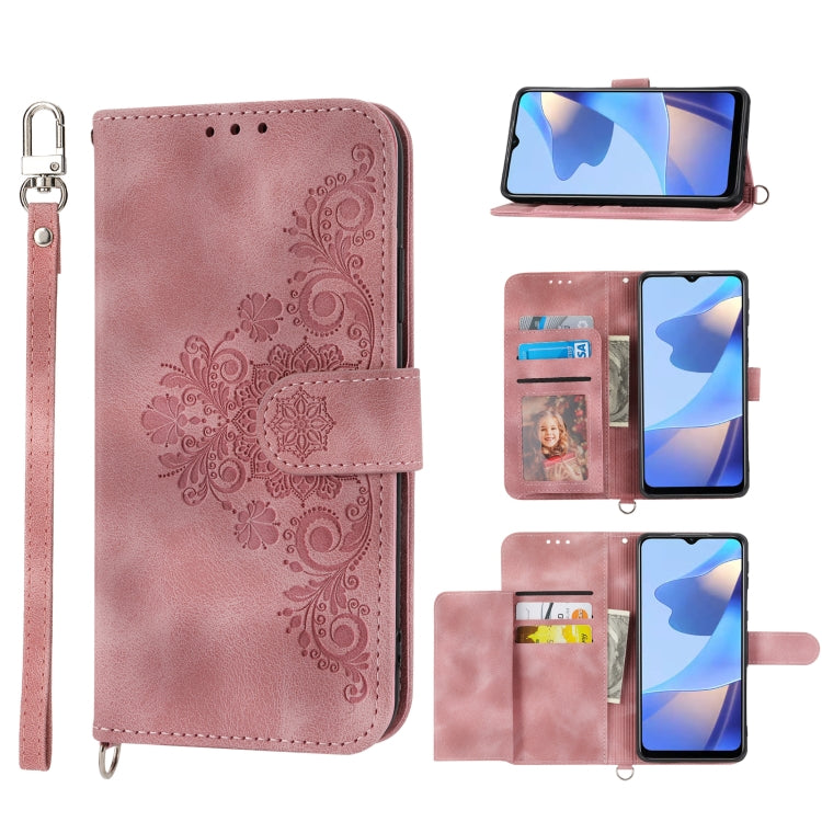 For Sharp Aquos sense 4 Skin-feel Flowers Embossed Wallet Leather Phone Case