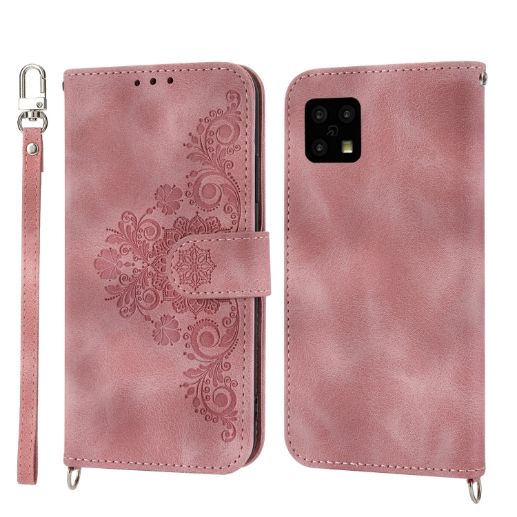 For Sharp Aquos sense 4 Skin-feel Flowers Embossed Wallet Leather Phone Case