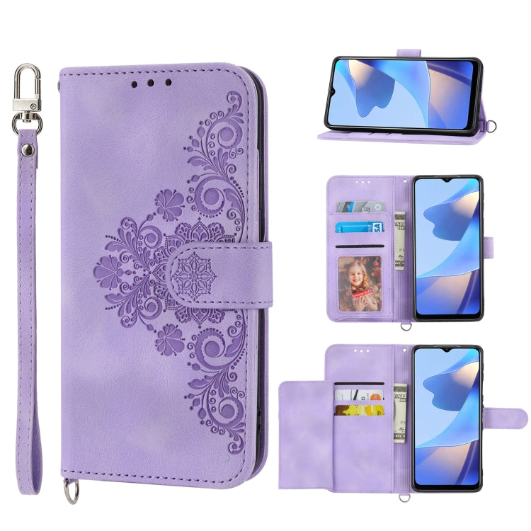 For Sharp Aquos sense 4 Skin-feel Flowers Embossed Wallet Leather Phone Case