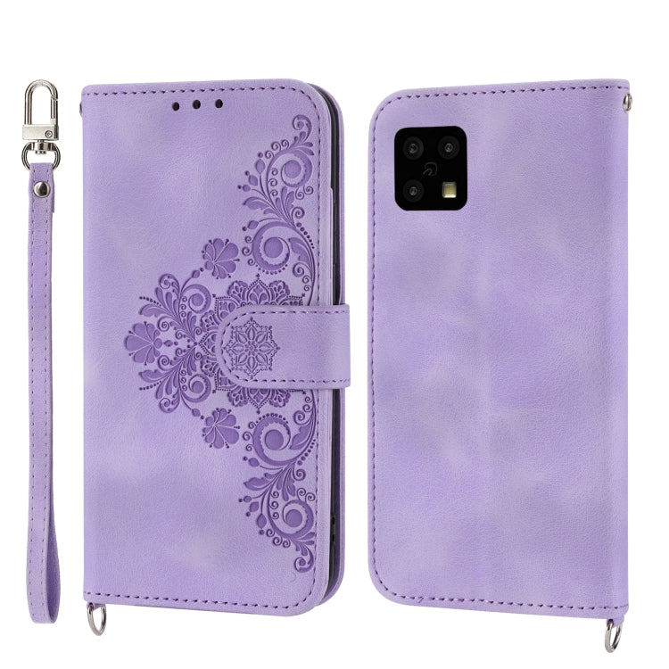 For Sharp Aquos sense 4 Skin-feel Flowers Embossed Wallet Leather Phone Case