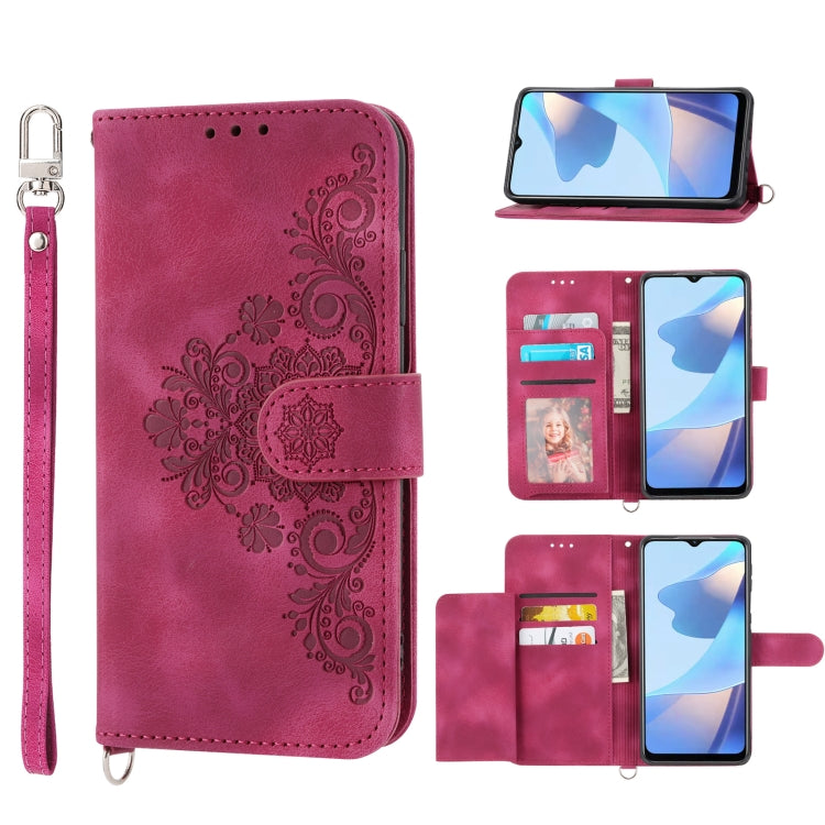 For Sharp Aquos sense 4 Skin-feel Flowers Embossed Wallet Leather Phone Case