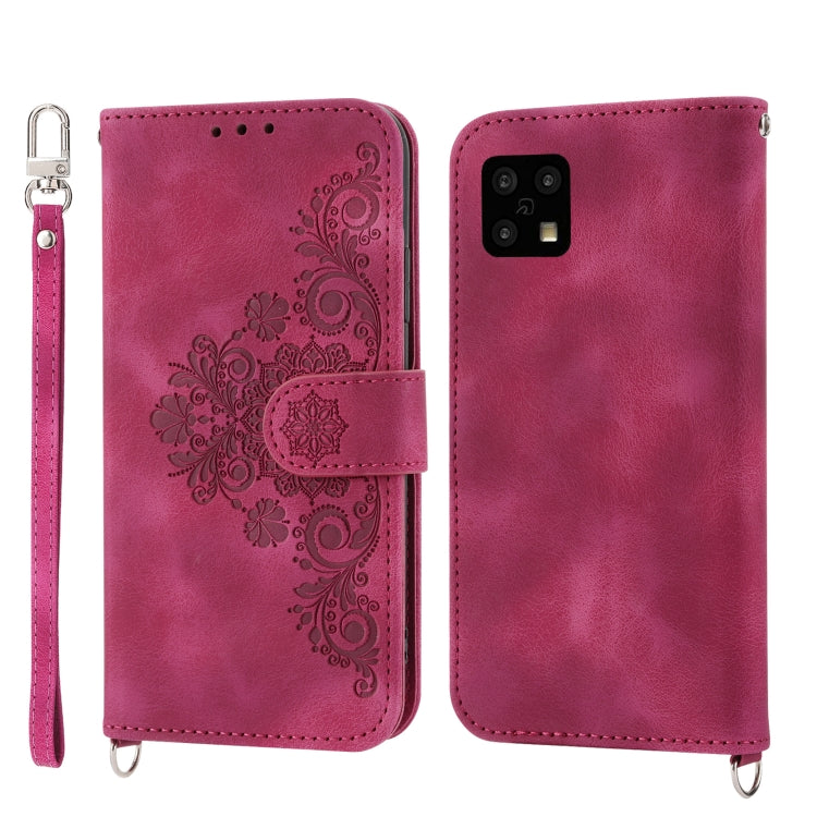 For Sharp Aquos sense 4 Skin-feel Flowers Embossed Wallet Leather Phone Case