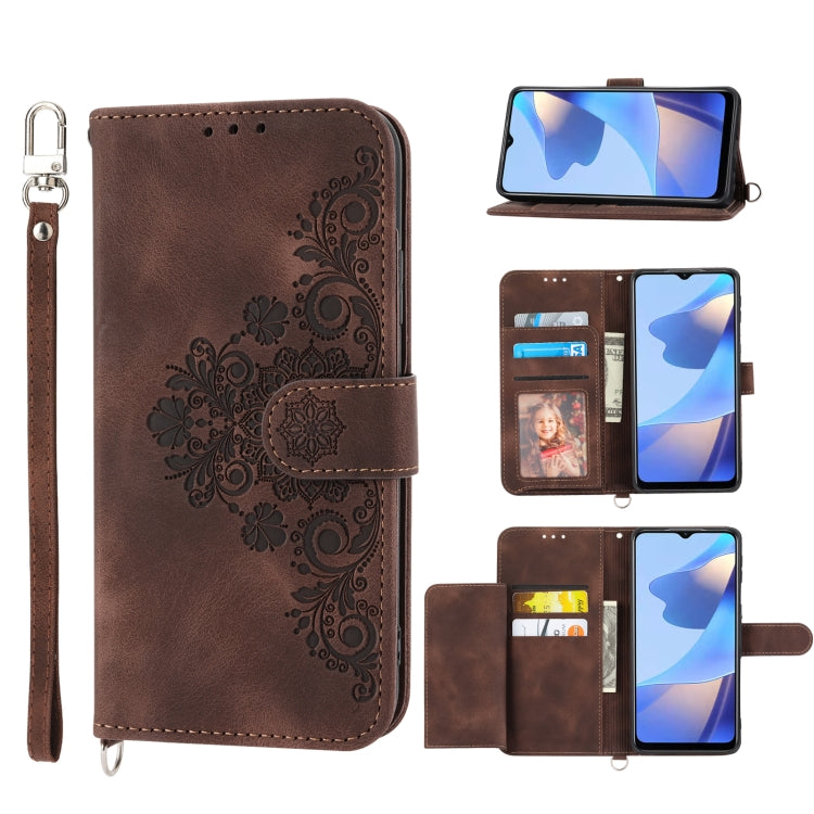 For Sharp Aquos sense 4 Skin-feel Flowers Embossed Wallet Leather Phone Case