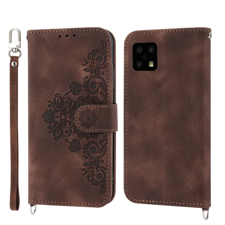For Sharp Aquos sense 4 Skin-feel Flowers Embossed Wallet Leather Phone Case