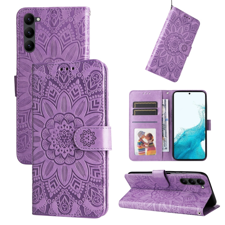 For Samsung Galaxy S23+ 5G Embossed Sunflower Leather Phone Case
