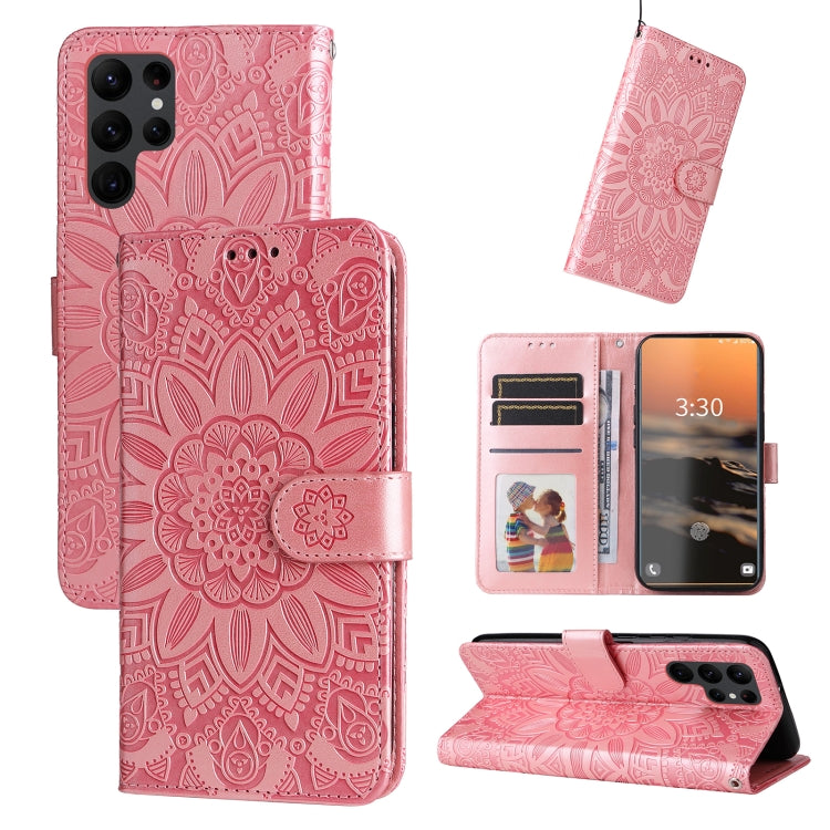For Samsung Galaxy S23 Ultra 5G Embossed Sunflower Leather Phone Case