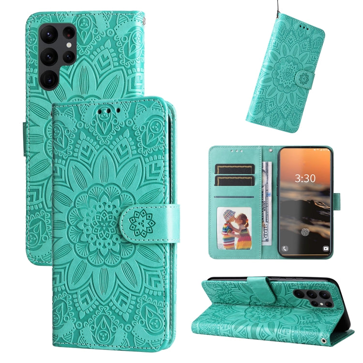 For Samsung Galaxy S23 Ultra 5G Embossed Sunflower Leather Phone Case