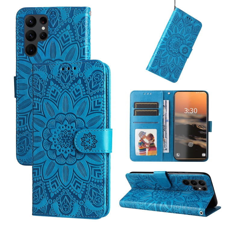 For Samsung Galaxy S23 Ultra 5G Embossed Sunflower Leather Phone Case