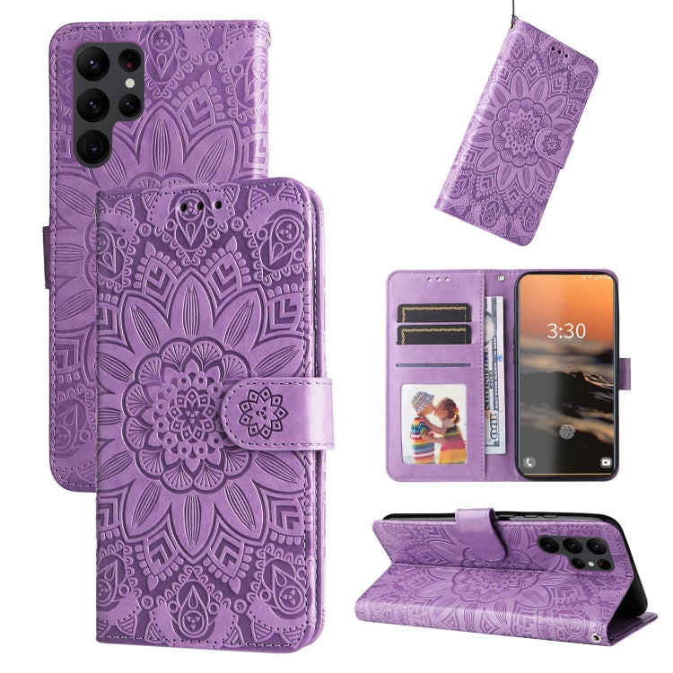For Samsung Galaxy S23 Ultra 5G Embossed Sunflower Leather Phone Case