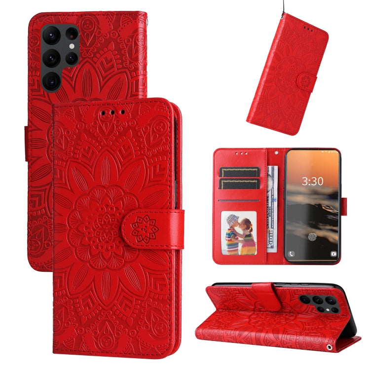 For Samsung Galaxy S23 Ultra 5G Embossed Sunflower Leather Phone Case