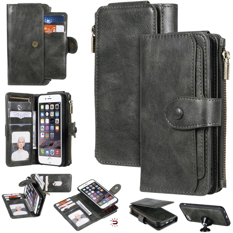 For iPhone 6 / 7 / 8 Multifunctional Retro Detachable Magnetic Horizontal Flip Leather Case with Card Slots & Holder & Wallet & Photo Frame