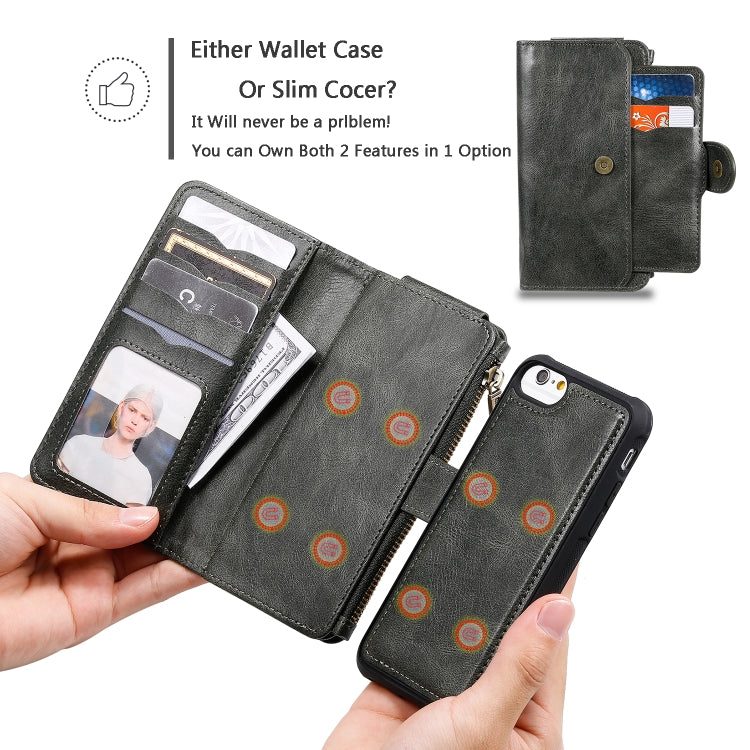 For iPhone 6 / 7 / 8 Multifunctional Retro Detachable Magnetic Horizontal Flip Leather Case with Card Slots & Holder & Wallet & Photo Frame
