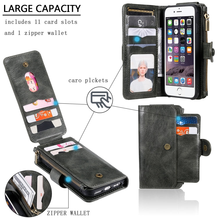 For iPhone 6 / 7 / 8 Multifunctional Retro Detachable Magnetic Horizontal Flip Leather Case with Card Slots & Holder & Wallet & Photo Frame