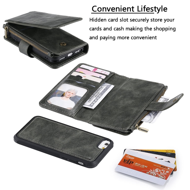 For iPhone 6 / 7 / 8 Multifunctional Retro Detachable Magnetic Horizontal Flip Leather Case with Card Slots & Holder & Wallet & Photo Frame
