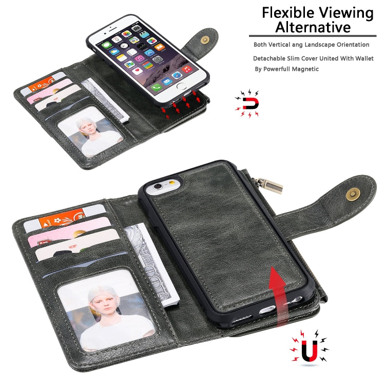 For iPhone 6 / 7 / 8 Multifunctional Retro Detachable Magnetic Horizontal Flip Leather Case with Card Slots & Holder & Wallet & Photo Frame