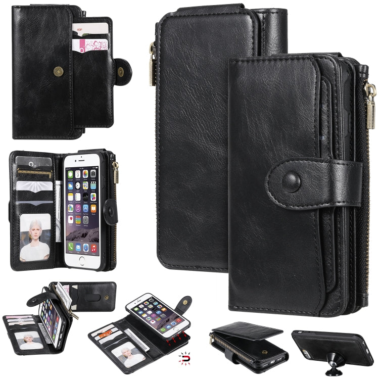 For iPhone 6 / 7 / 8 Multifunctional Retro Detachable Magnetic Horizontal Flip Leather Case with Card Slots & Holder & Wallet & Photo Frame