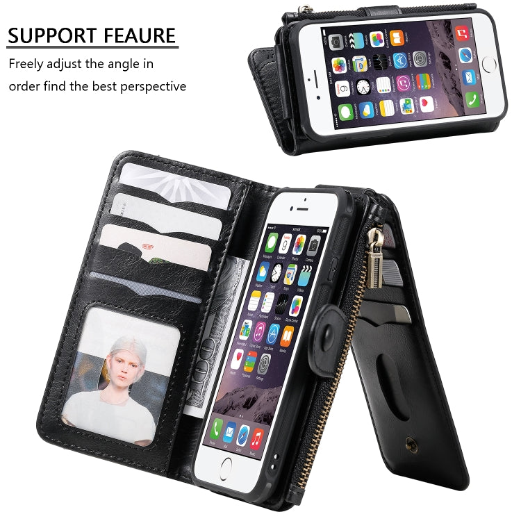 For iPhone 6 / 7 / 8 Multifunctional Retro Detachable Magnetic Horizontal Flip Leather Case with Card Slots & Holder & Wallet & Photo Frame