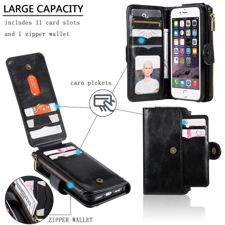 For iPhone 6 / 7 / 8 Multifunctional Retro Detachable Magnetic Horizontal Flip Leather Case with Card Slots & Holder & Wallet & Photo Frame