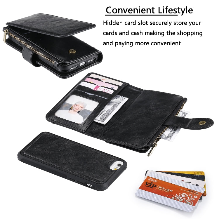 For iPhone 6 / 7 / 8 Multifunctional Retro Detachable Magnetic Horizontal Flip Leather Case with Card Slots & Holder & Wallet & Photo Frame