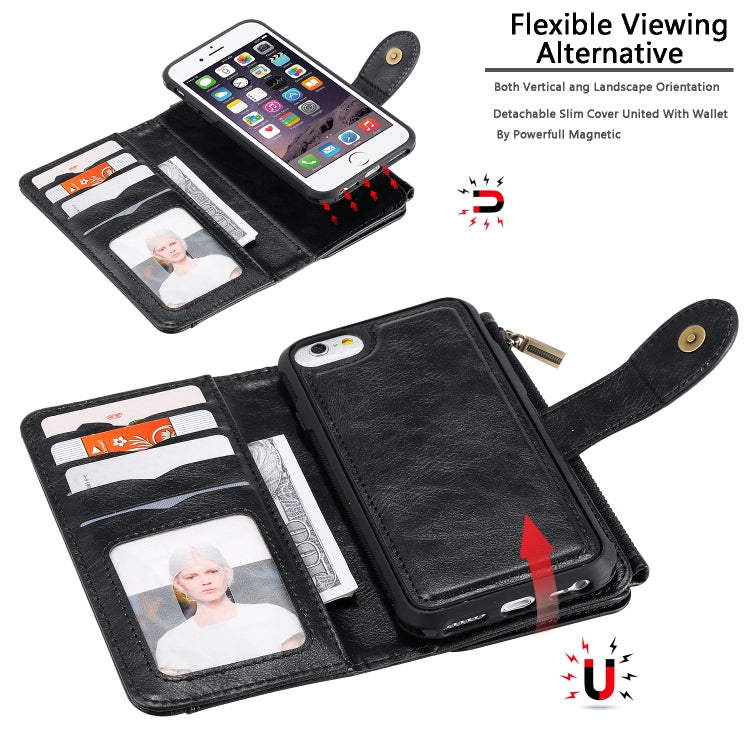 For iPhone 6 / 7 / 8 Multifunctional Retro Detachable Magnetic Horizontal Flip Leather Case with Card Slots & Holder & Wallet & Photo Frame