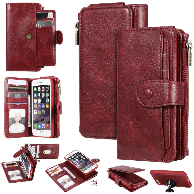 For iPhone 6 / 7 / 8 Multifunctional Retro Detachable Magnetic Horizontal Flip Leather Case with Card Slots & Holder & Wallet & Photo Frame