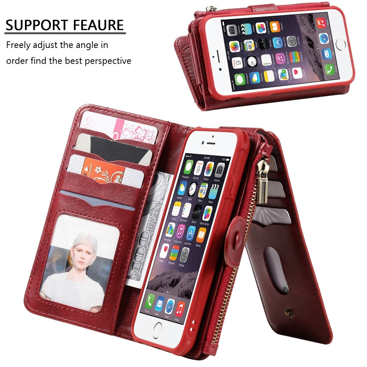 For iPhone 6 / 7 / 8 Multifunctional Retro Detachable Magnetic Horizontal Flip Leather Case with Card Slots & Holder & Wallet & Photo Frame