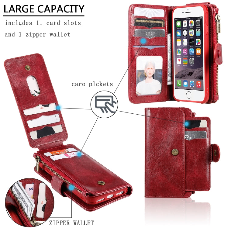 For iPhone 6 / 7 / 8 Multifunctional Retro Detachable Magnetic Horizontal Flip Leather Case with Card Slots & Holder & Wallet & Photo Frame
