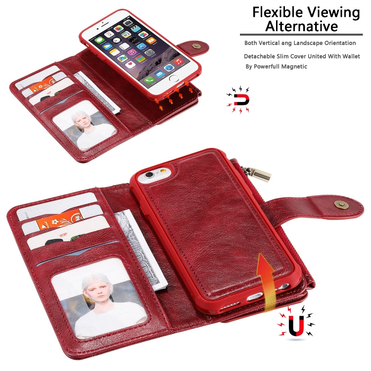For iPhone 6 / 7 / 8 Multifunctional Retro Detachable Magnetic Horizontal Flip Leather Case with Card Slots & Holder & Wallet & Photo Frame