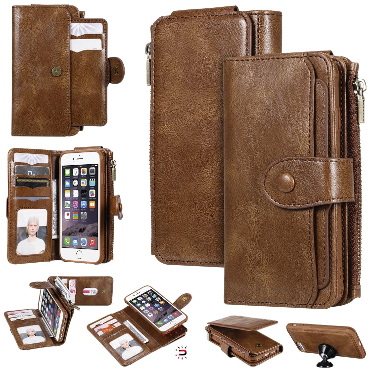 For iPhone 6 / 7 / 8 Multifunctional Retro Detachable Magnetic Horizontal Flip Leather Case with Card Slots & Holder & Wallet & Photo Frame