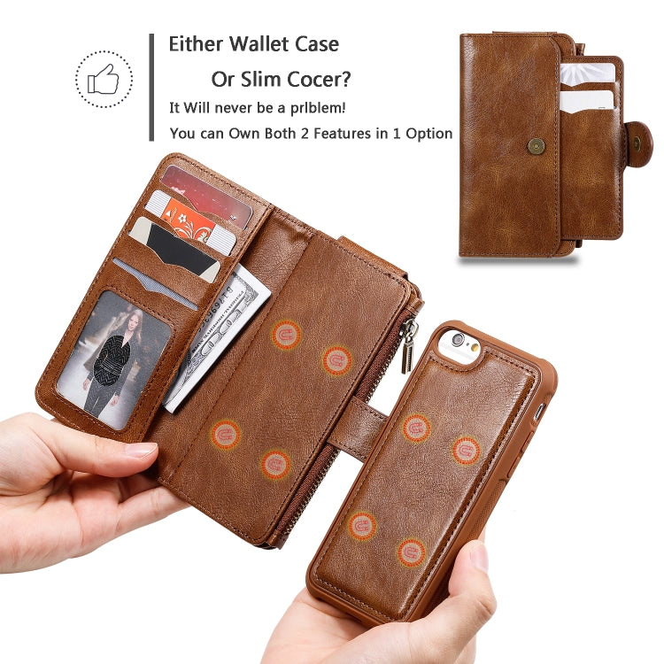 For iPhone 6 / 7 / 8 Multifunctional Retro Detachable Magnetic Horizontal Flip Leather Case with Card Slots & Holder & Wallet & Photo Frame
