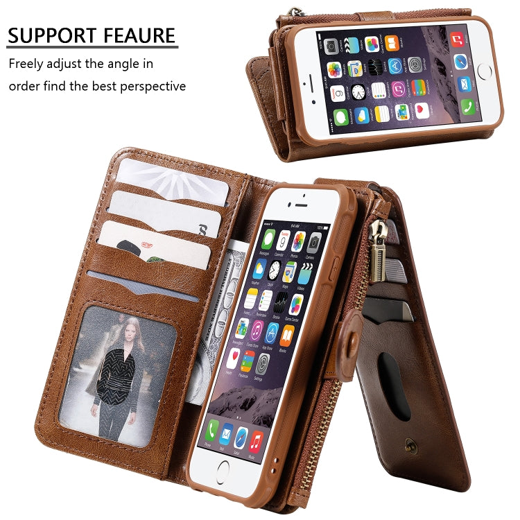 For iPhone 6 / 7 / 8 Multifunctional Retro Detachable Magnetic Horizontal Flip Leather Case with Card Slots & Holder & Wallet & Photo Frame