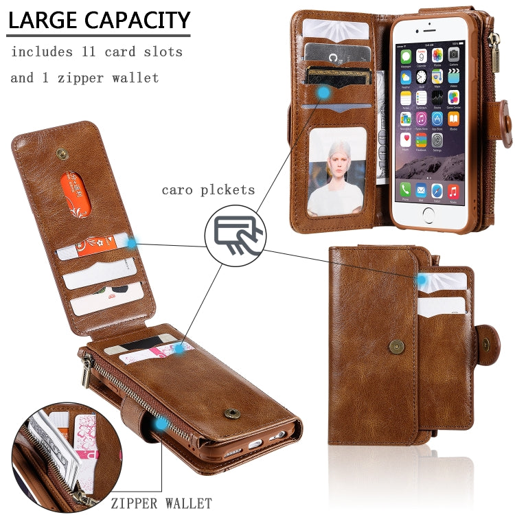For iPhone 6 / 7 / 8 Multifunctional Retro Detachable Magnetic Horizontal Flip Leather Case with Card Slots & Holder & Wallet & Photo Frame