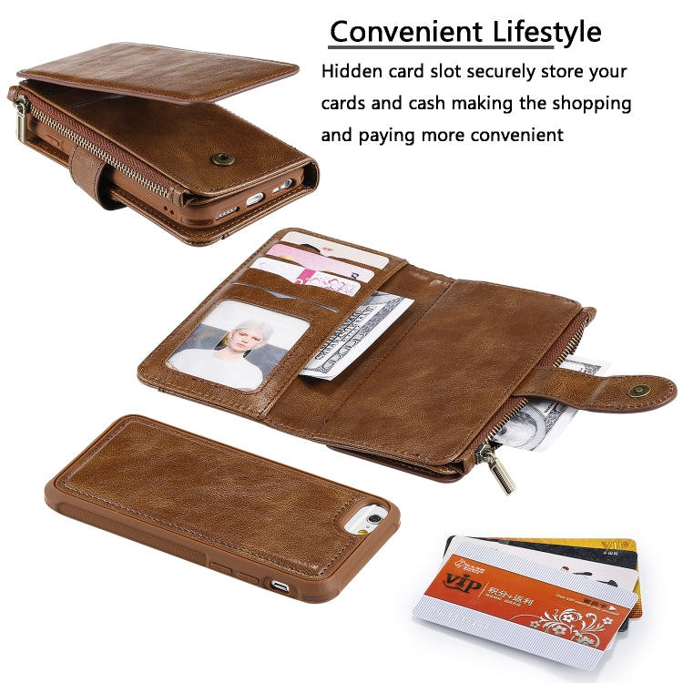 For iPhone 6 / 7 / 8 Multifunctional Retro Detachable Magnetic Horizontal Flip Leather Case with Card Slots & Holder & Wallet & Photo Frame