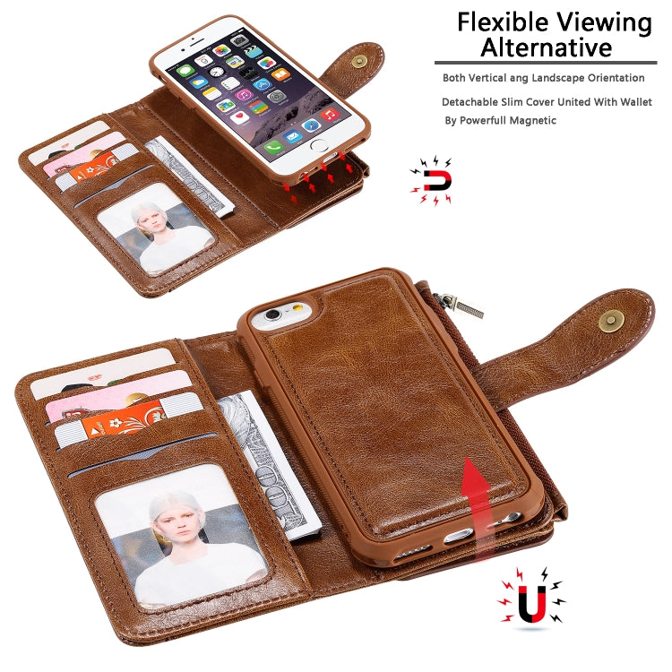 For iPhone 6 / 7 / 8 Multifunctional Retro Detachable Magnetic Horizontal Flip Leather Case with Card Slots & Holder & Wallet & Photo Frame