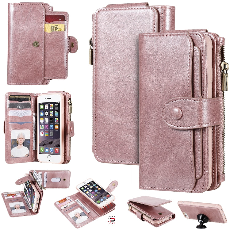 For iPhone 6 / 7 / 8 Multifunctional Retro Detachable Magnetic Horizontal Flip Leather Case with Card Slots & Holder & Wallet & Photo Frame