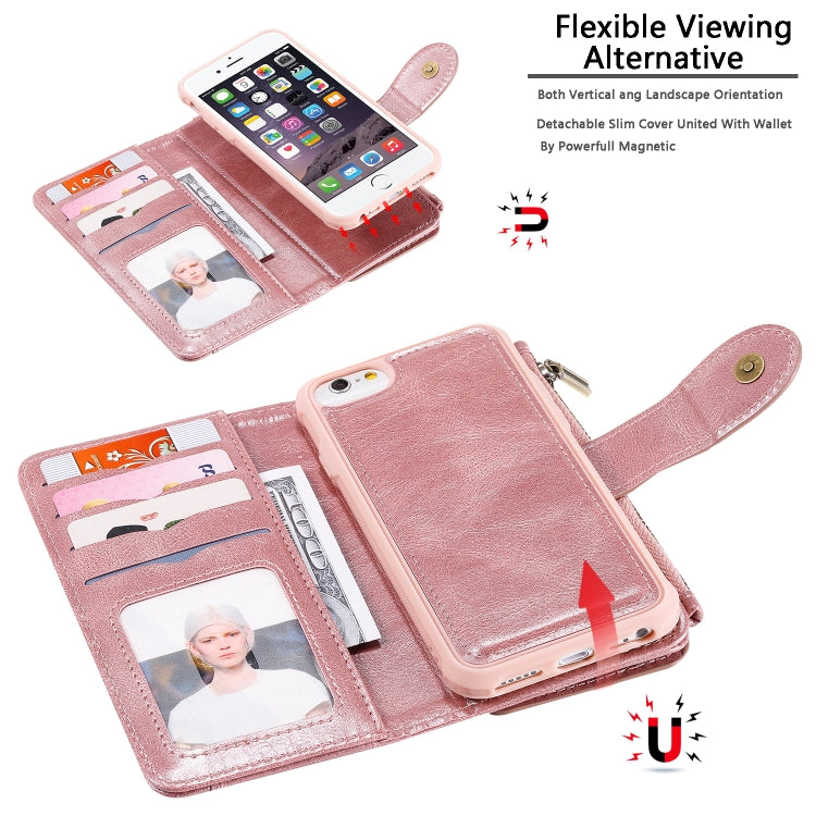 For iPhone 6 / 7 / 8 Multifunctional Retro Detachable Magnetic Horizontal Flip Leather Case with Card Slots & Holder & Wallet & Photo Frame