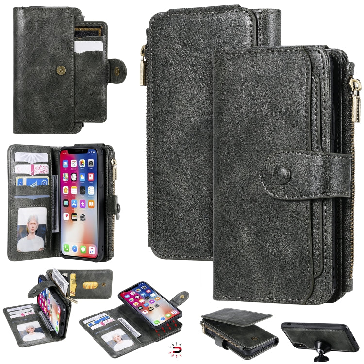 For iPhone X / XS Multifunctional Retro Detachable Magnetic Horizontal Flip Leather Case with Card Slots & Holder & Wallet & Photo Frame