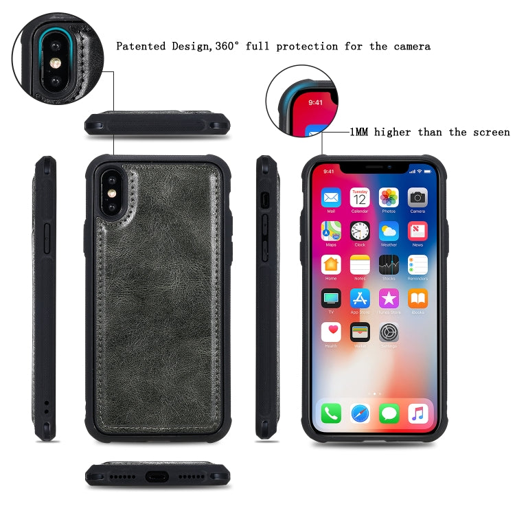 For iPhone X / XS Multifunctional Retro Detachable Magnetic Horizontal Flip Leather Case with Card Slots & Holder & Wallet & Photo Frame