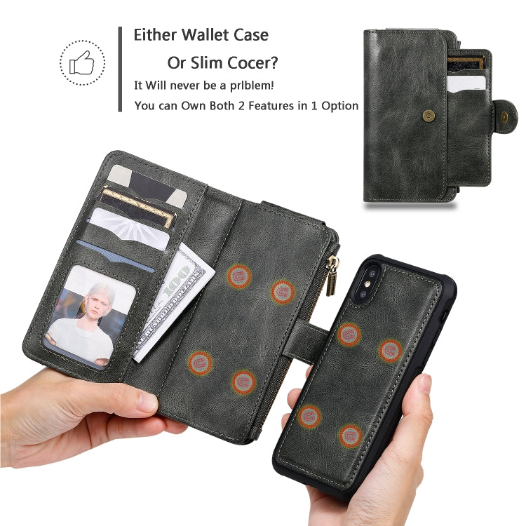 For iPhone X / XS Multifunctional Retro Detachable Magnetic Horizontal Flip Leather Case with Card Slots & Holder & Wallet & Photo Frame