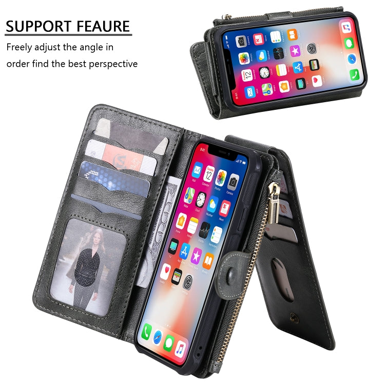 For iPhone X / XS Multifunctional Retro Detachable Magnetic Horizontal Flip Leather Case with Card Slots & Holder & Wallet & Photo Frame