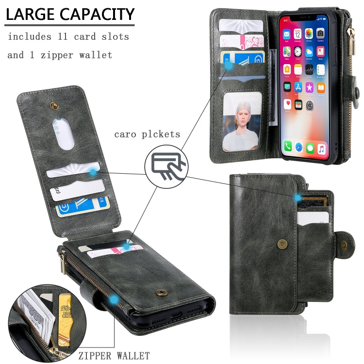 For iPhone X / XS Multifunctional Retro Detachable Magnetic Horizontal Flip Leather Case with Card Slots & Holder & Wallet & Photo Frame