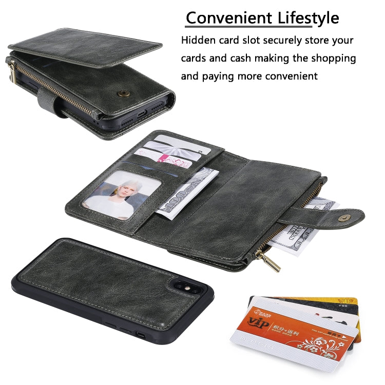 For iPhone X / XS Multifunctional Retro Detachable Magnetic Horizontal Flip Leather Case with Card Slots & Holder & Wallet & Photo Frame