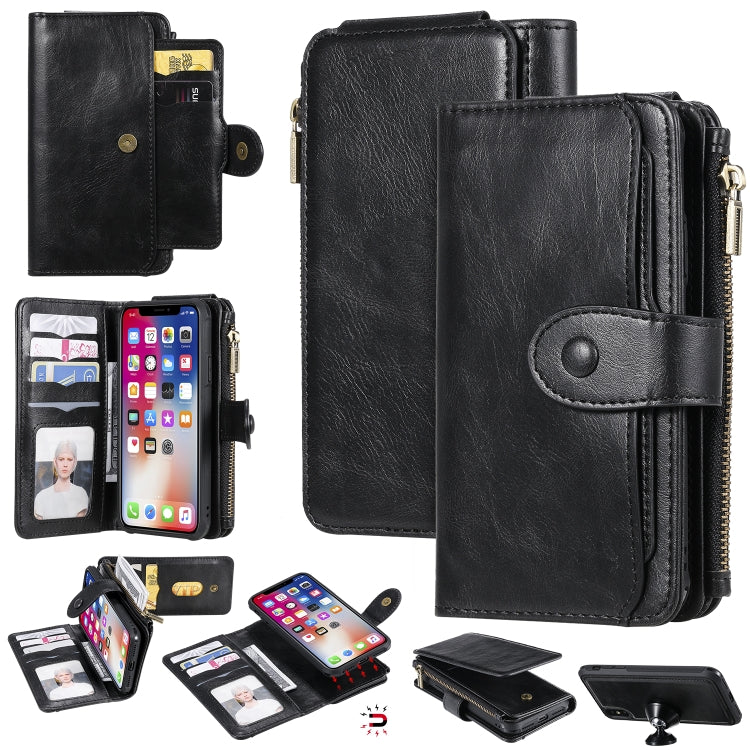 For iPhone X / XS Multifunctional Retro Detachable Magnetic Horizontal Flip Leather Case with Card Slots & Holder & Wallet & Photo Frame