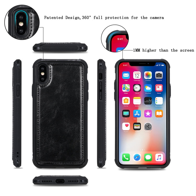 For iPhone X / XS Multifunctional Retro Detachable Magnetic Horizontal Flip Leather Case with Card Slots & Holder & Wallet & Photo Frame