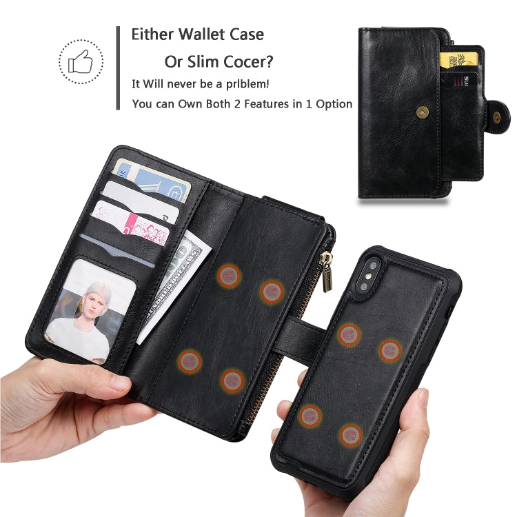 For iPhone X / XS Multifunctional Retro Detachable Magnetic Horizontal Flip Leather Case with Card Slots & Holder & Wallet & Photo Frame