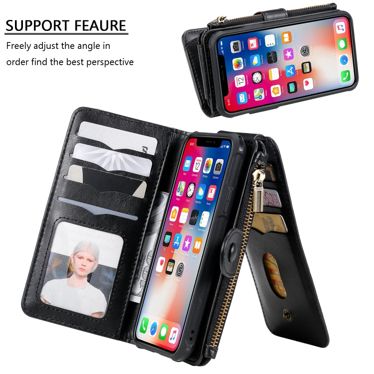 For iPhone X / XS Multifunctional Retro Detachable Magnetic Horizontal Flip Leather Case with Card Slots & Holder & Wallet & Photo Frame